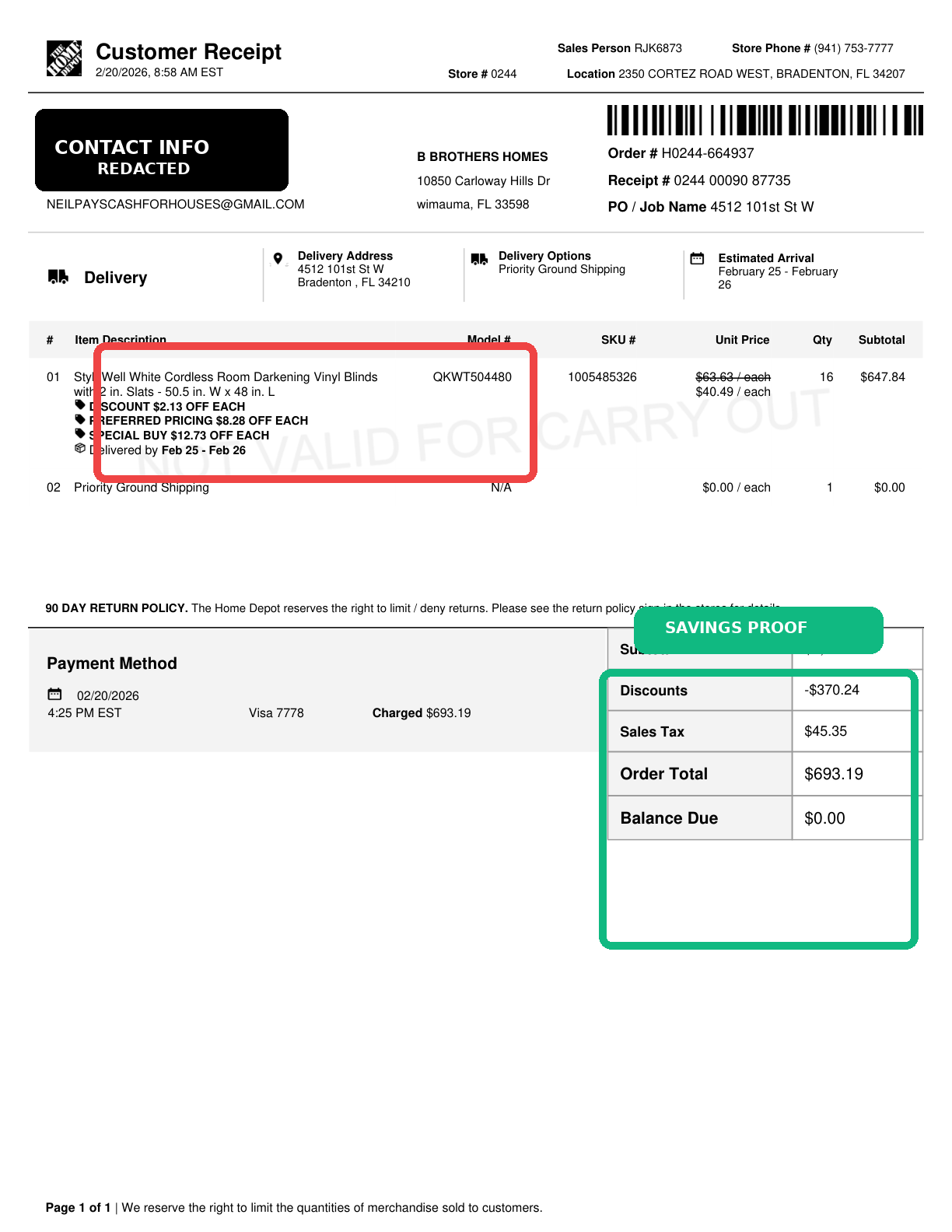 Receipt proof example