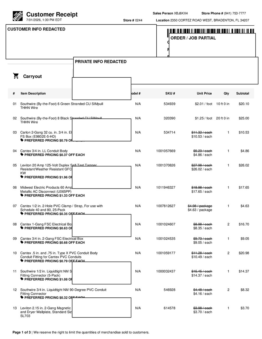 H0244 695627 Receipt