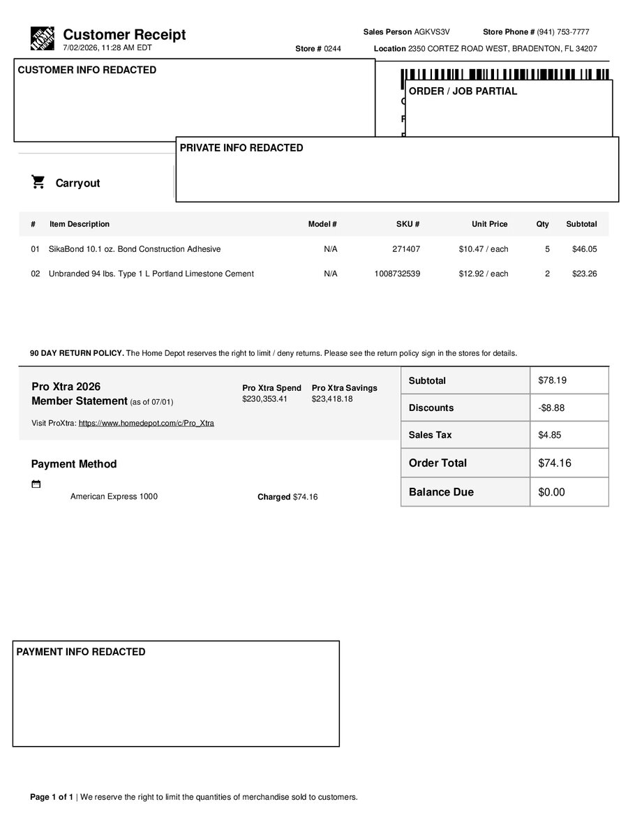 H0244 695826 Receipt