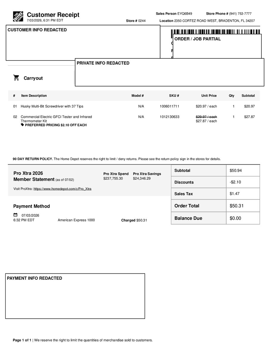 H0244 696108 Receipt