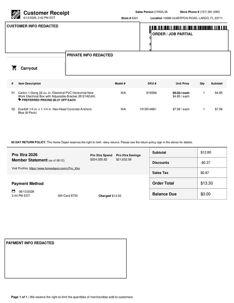 H6321 539075 Receipt
