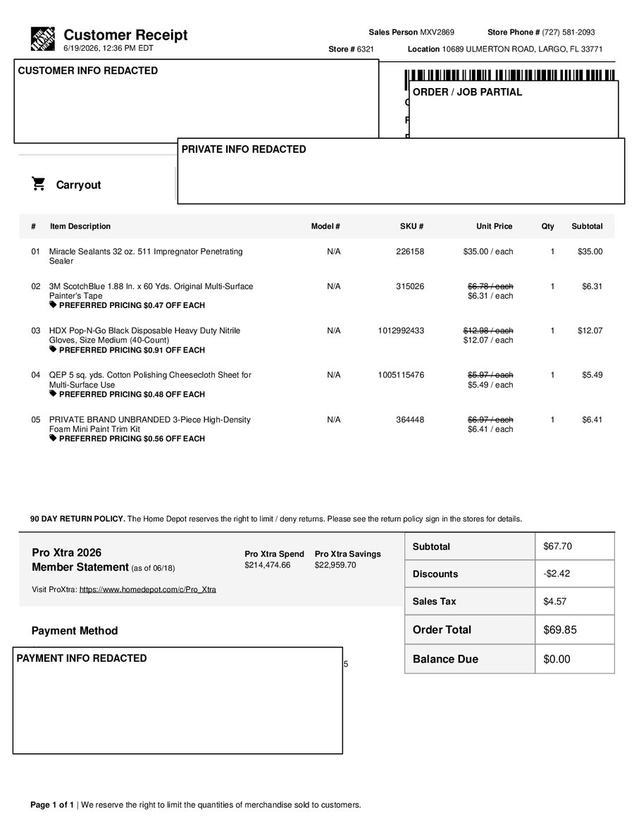 H6321 540142 Receipt