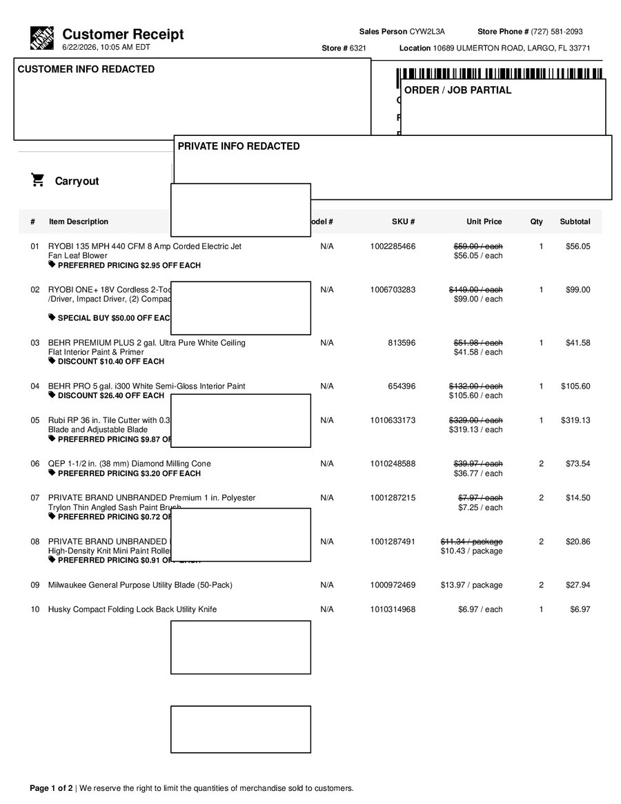 H6321 540450 Receipt