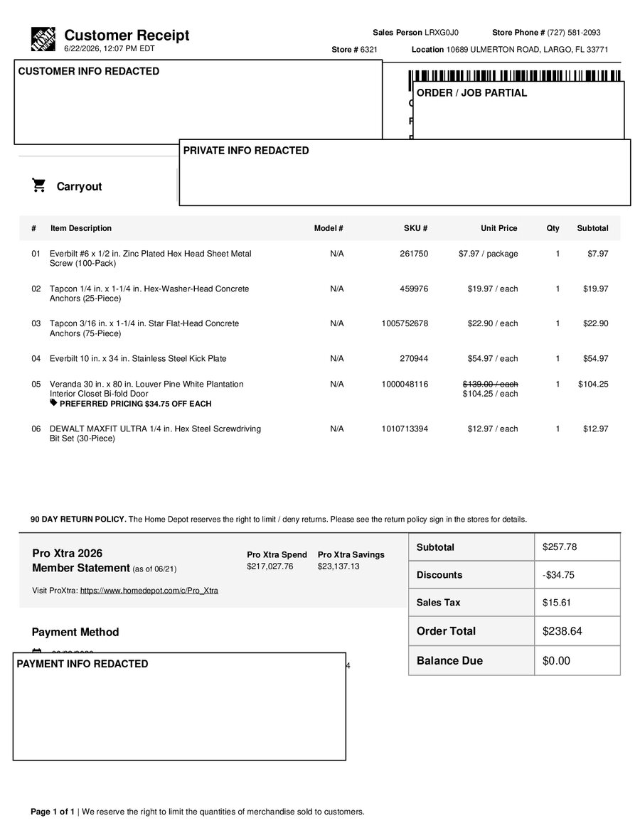 H6321 540493 Receipt