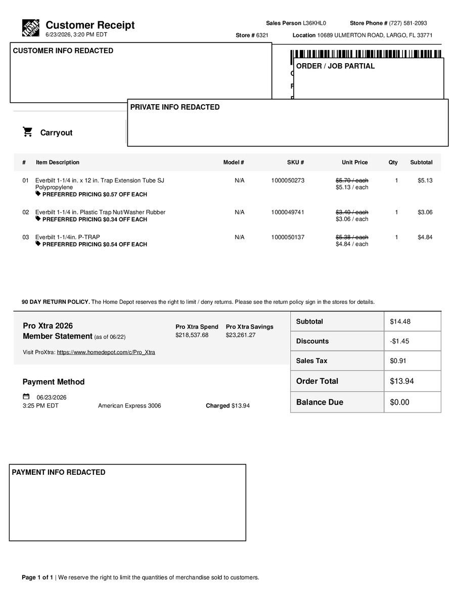 H6321 540784 Receipt